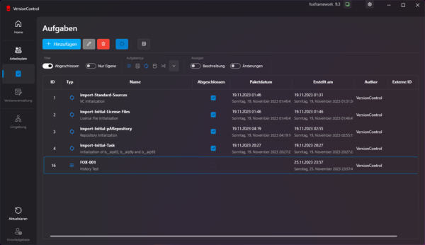 Aufgaben / Tasks - FOX FRAMEWORK