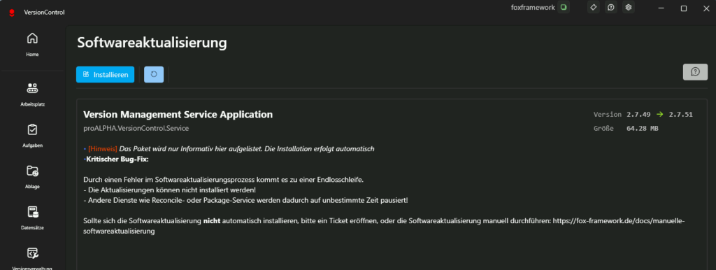 Manuelle Softwareaktualisierung - FOX FRAMEWORK